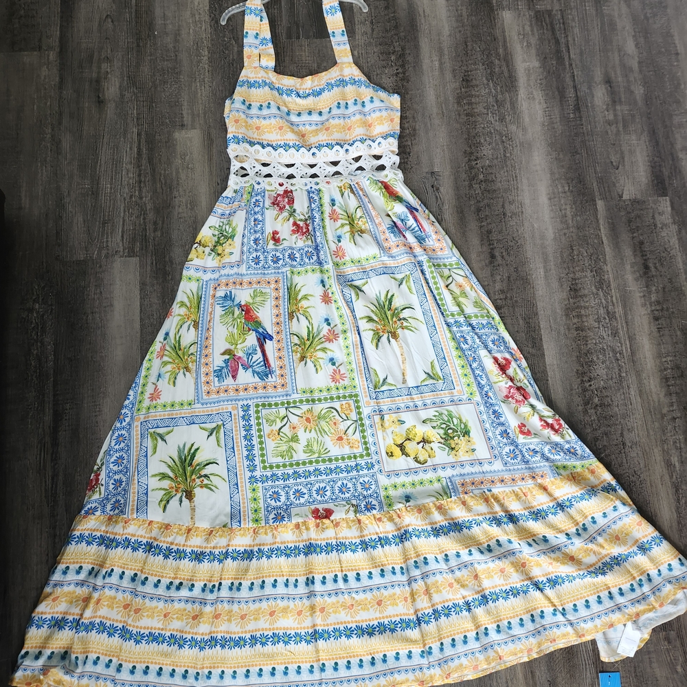 Colorful Tropical Print Maxi Dress